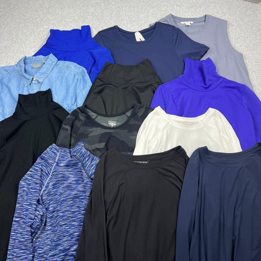 Athleta Lot of 12 Women's Medium Blue/Black/Navy Shirts Long Sleeves Tees Tops